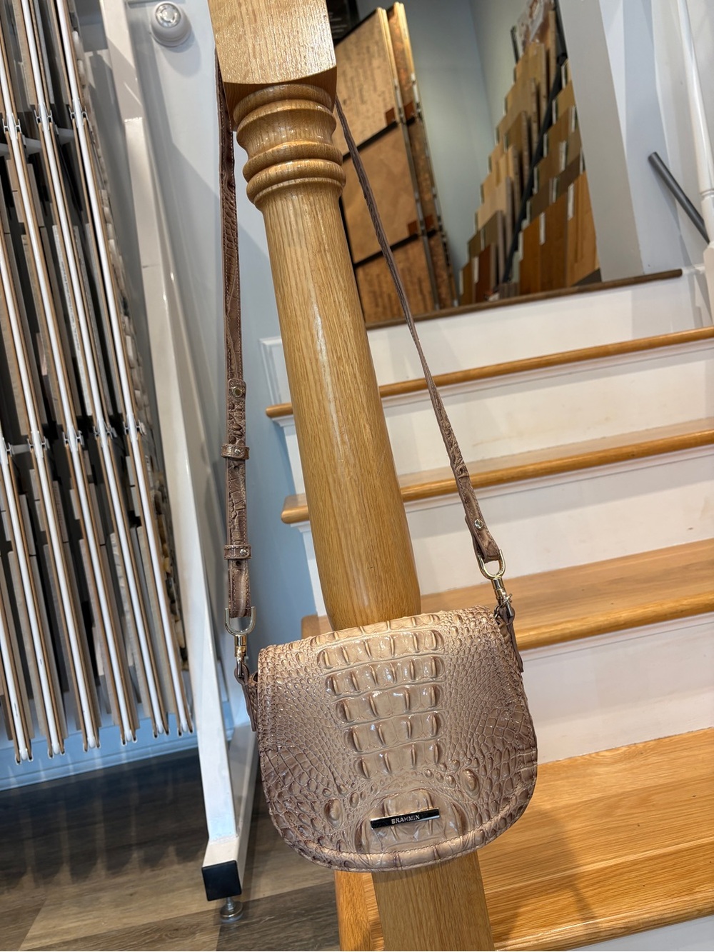 Brahmin Croc-Embossed Taupe Crossbody with Gold Hardware - Picture 2 of 5